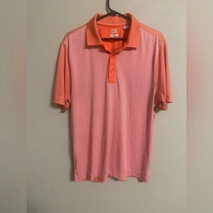 CUTTER & BUCK Orange Striped Golf Shirt Polo Large Dry Tec Wicking Breathable